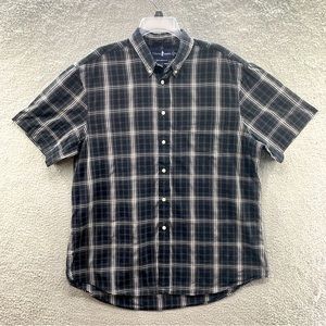 T.Harris London Gentlemen’s Fit Men Black Plaid Short Sleeve Button Up Shirt XL